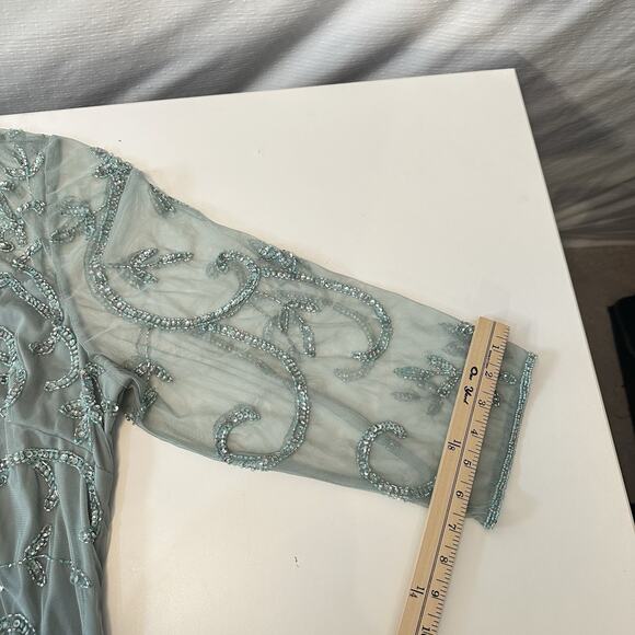 Pisarro Nights Women's Beaded Illusion Neck Gown Size 20 Formal Dress Mint Green - Picture 15 of 16